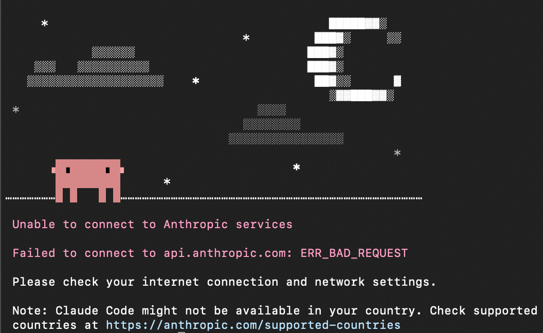 无法连接 Anthropic 服务时的界面